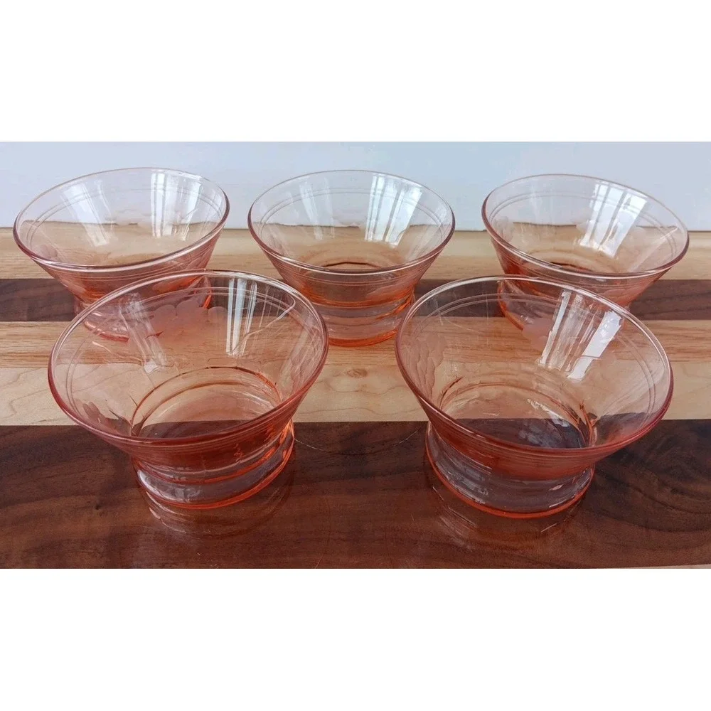 VTG Pink Depression Glass Etched Fruit Sherbet Dessert Bowl‎ 3½ x 2